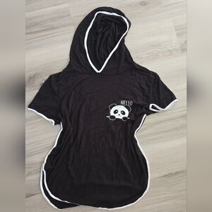 Black Panda Short Sleeved Hoodie Sweatshirt